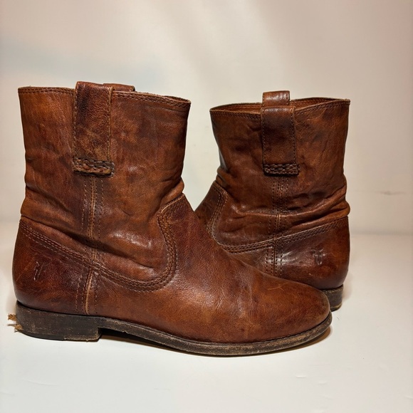 Frye Anna Shortie Distressed Brown Leather Size 7 M Slouch Ankle Boots Boho - Picture 5 of 13